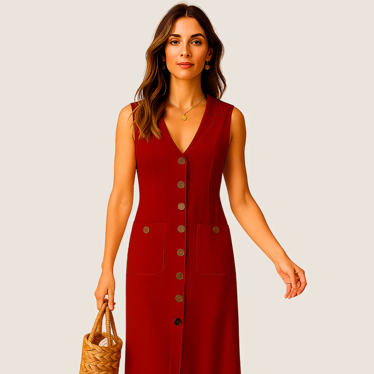 Jetta Robe Midi en Lin – Col V Élégant avec Boutons et Poches - Image 5