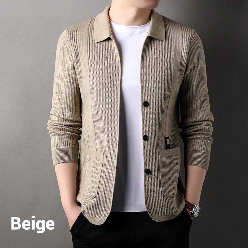 Manteau tricoté à revers et manches longues pour homme - Image 8