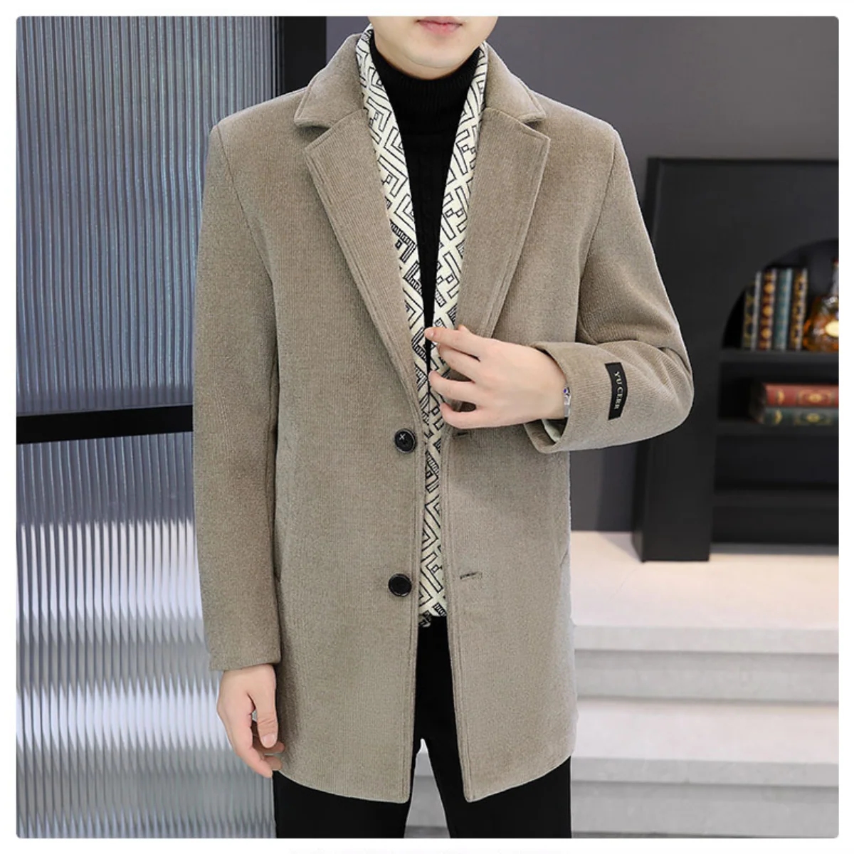 Veste d'Hiver en Tweed à Revers Noté pour Hommes avec Doublure en Duvet de Canard Blanc - Image 3