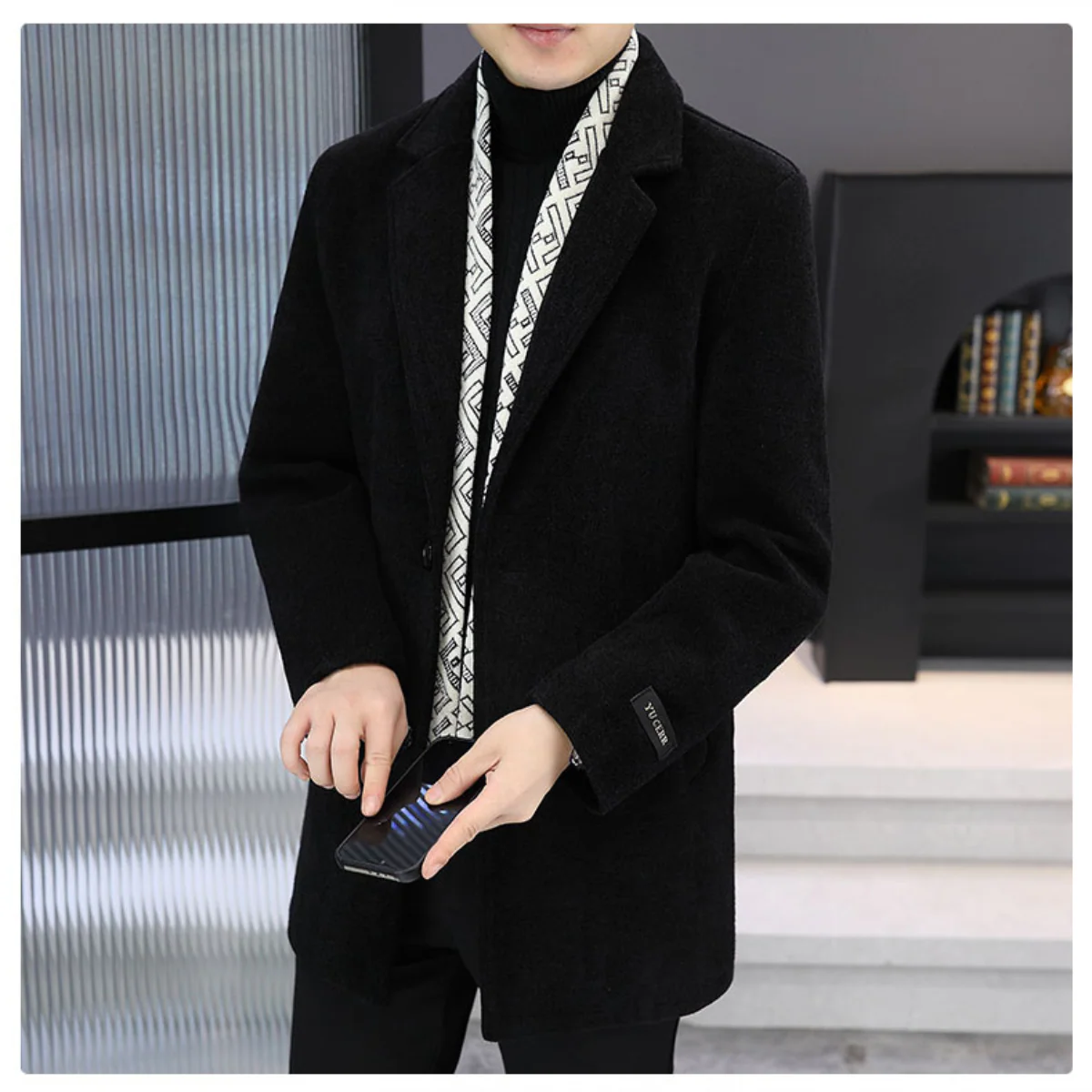 Veste d'Hiver en Tweed à Revers Noté pour Hommes avec Doublure en Duvet de Canard Blanc - Image 4